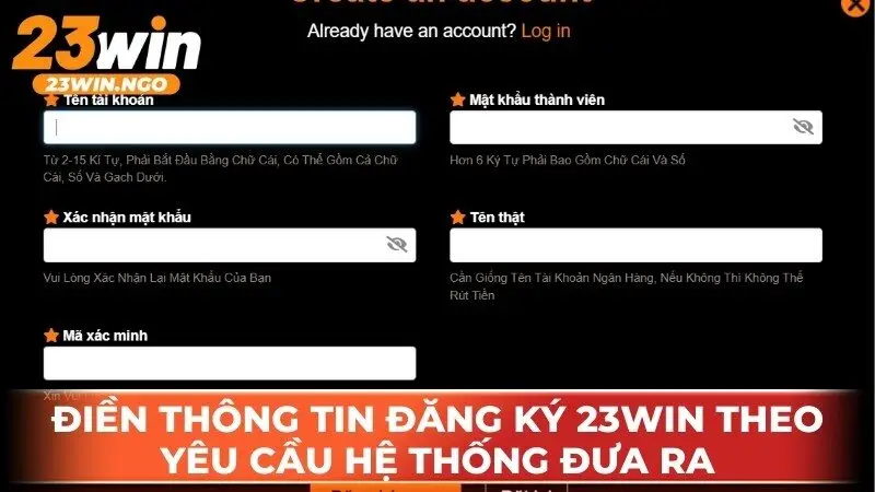 Điền thông tin đăng ký theo yêu cầu hệ thống đưa ra