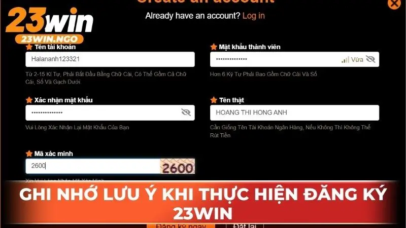 Ghi nhớ lưu ý khi thực hiện đăng ký 23WIN