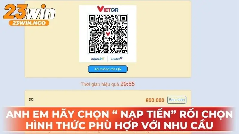 Khi giao dịch, anh em hãy chọn “ Nạp tiền” rồi chọn hình thức phù hợp với nhu cầu