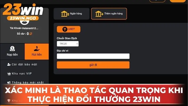 Xác minh là thao tác quan trọng khi thực hiện quá trình đổi thưởng 23WIN